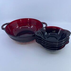 vintage anchor hocking royal ruby red coronation glass serving and berry bowls